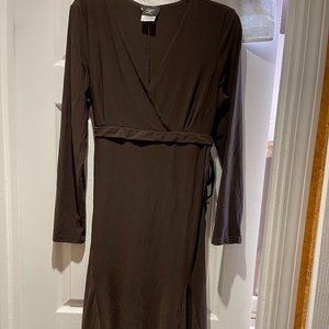 classy brown silky dress v-neck work or play